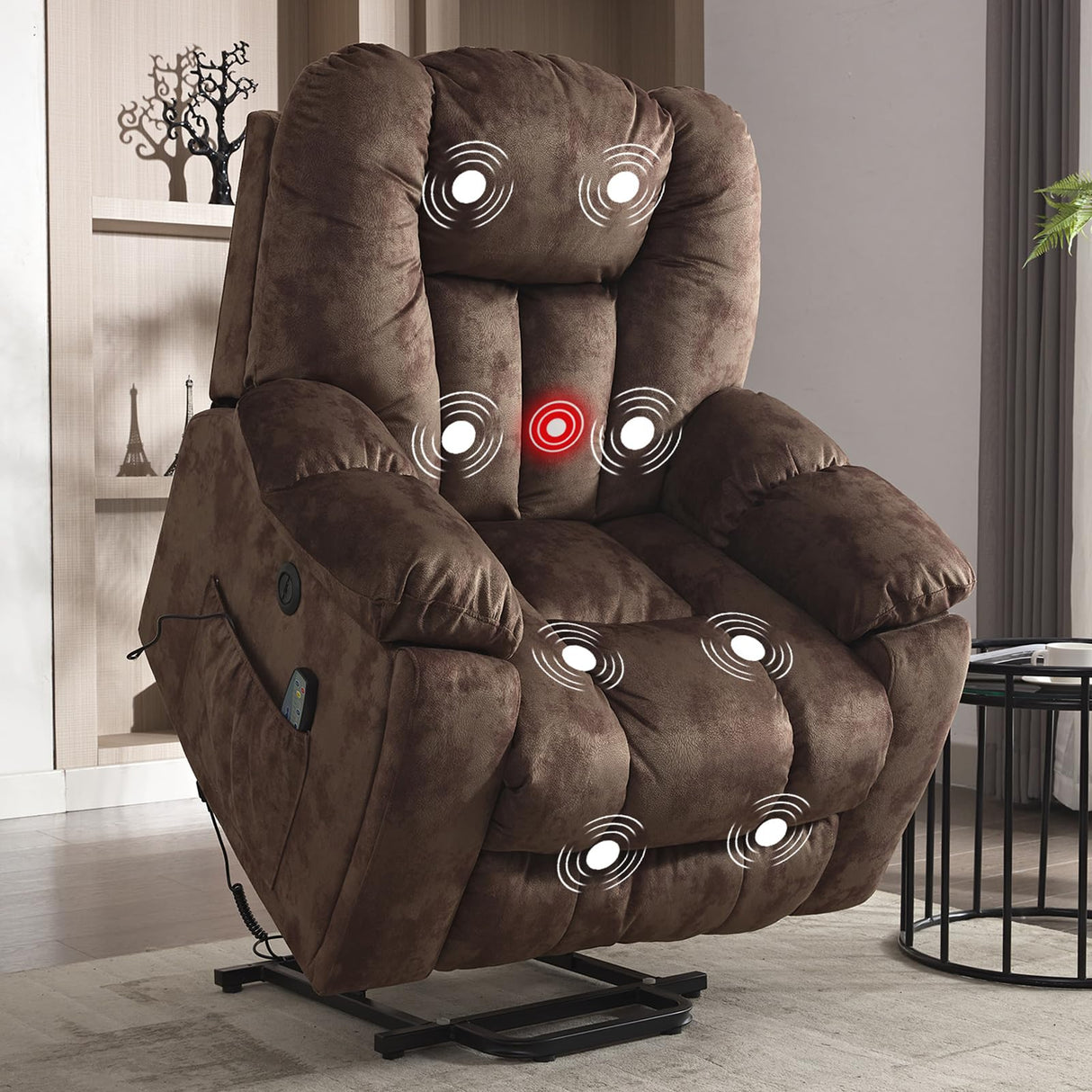 CANMOV Power Lift Recliner Chair with Massage and Heat for Elderly, Overstuffed Wide Recliners, Heavy Duty and Safety Motion Reclining Mechanism with USB Ports, 2 Concealed Cup Holders, Chocolate CANMOV