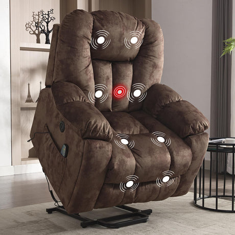 CANMOV Power Lift Recliner Chair with Massage and Heat for Elderly, Overstuffed Wide Recliners, Heavy Duty and Safety Motion Reclining Mechanism with USB Ports, 2 Concealed Cup Holders, Chocolate CANMOV