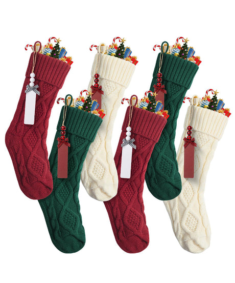 Mr. Pen- Personalized Christmas Stockings with Wooden Name Tags, Set of 6, 18" Colorful Cable Knit Stockings for Christmas, Cable Knit Christmas Stocking for Christmas, Large Knit Stockings Christmas Mr. Pen