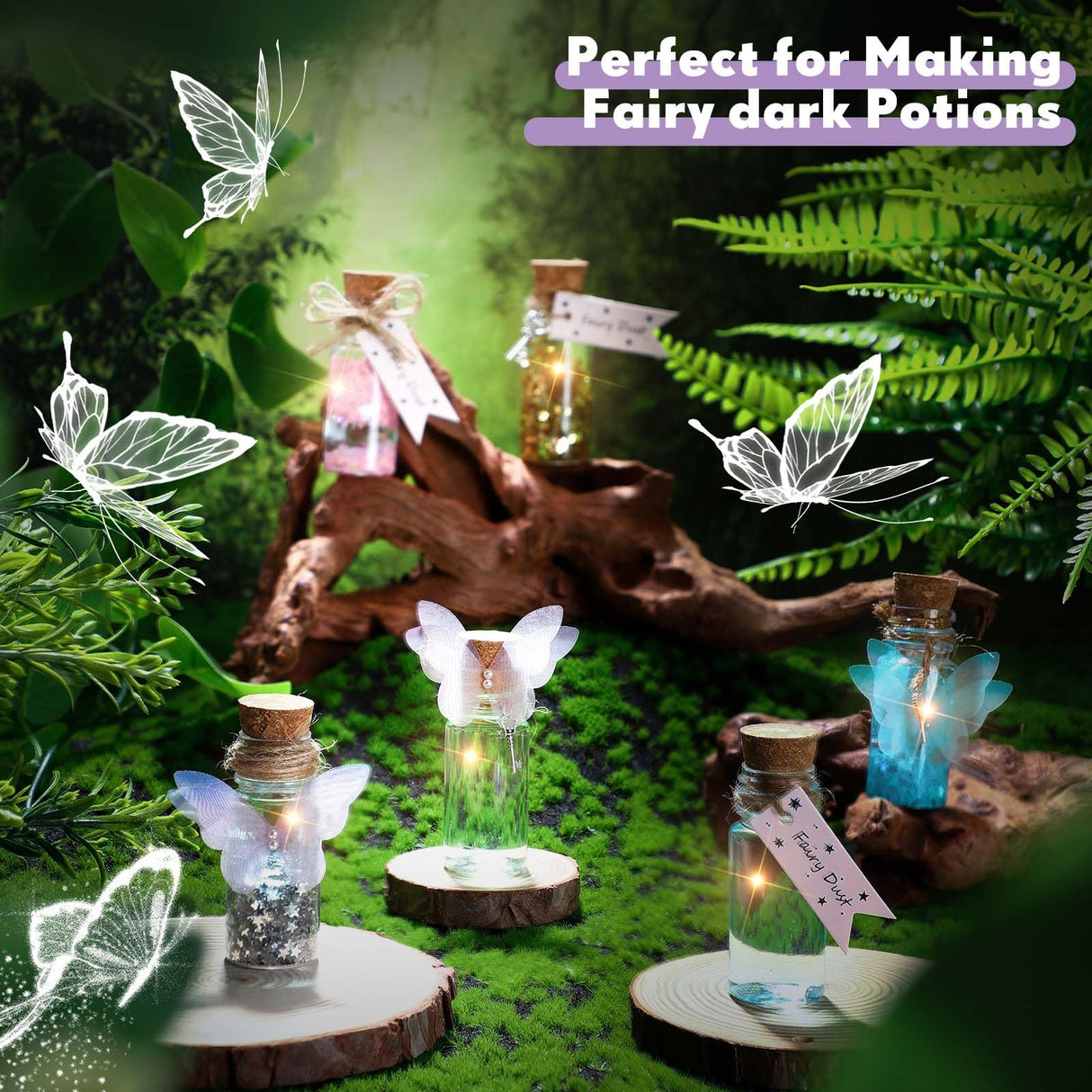 Jinei 174 Pieces Fairy Magic Potions Kit with 24 Mystery Witch Potion Bottles Fairy Wing DIY Magic Mix Making Kit for Christmas Decorations Birthday Creative Gifts Filling Supplies(Classic Style) Jinei