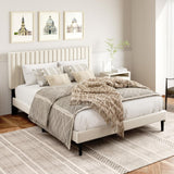 HAOARA Queen Size Platform Bed Frame with Velvet Upholstered Headboard, Queen Bed Frame with Strong Wood Slats, Box Spring Optional, Mattress Foundation, Easy Assembly Beige HAOARA