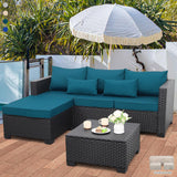 Rattaner Outdoor Furniture Set 3 Pieces Wicker Patio Furniture Outdoor Sectional Patio Couch Outdoor Coffee Table with Storage All-Weather No-slip Cushions Waterproof Covers, Peacock Blue Rattaner