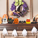 6PCS Halloween Wooden Decor - Halloween Wooden Signs Include Pumpkin Ghost Bat Black Cat Witch Hat Candy Corn Freestanding Table Signs, Halloween Tiered Tray Decor for Rustic Farmhouse Home Mantle Lairyan