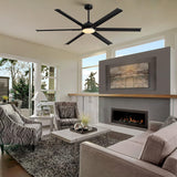 LuminFan 72 Inch Large Ceiling Fan with 6 Aluminum Blades, 6-Speed, 3-CCT, Turbo DC Motor, Remote Black Ceiling Fan for Living Room, Warehouse, Garage - Heavy-Duty Industrial Design LuminFan