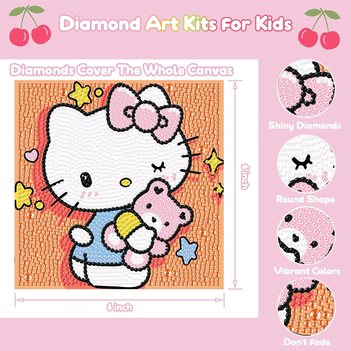 Sretoul Cartoon Diamond Art Kits for Kids with Frame - Kid Diamond Art Painting Kit Cartoon, Cute Gem Arts for Kids Ages 4 6 8 12, Easy DIY Crystal Gem Kits for Children Girls Boys Gifts (7x7 inch) Sretoul
