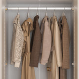 ECACAD Extra Tall Wardrobe Armoire with Top Cabinet, 10 Shelves, 4 Drawers, Hanging Rod & 8 Louver Doors, Wooden Closet Storage Cabinet for Bedroom, White (59”W x 19”D x 94.5”H) ECACAD