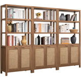 SICOTAS Bookshelf 5 Tier Book Shelf Rattan Boho 71" Tall Bookcase with Doors Storage Shelves Large Bookshelves Farmhouse Bookcases Library Book Case for Living Room Bedroom Home Office Kitchen SICOTAS