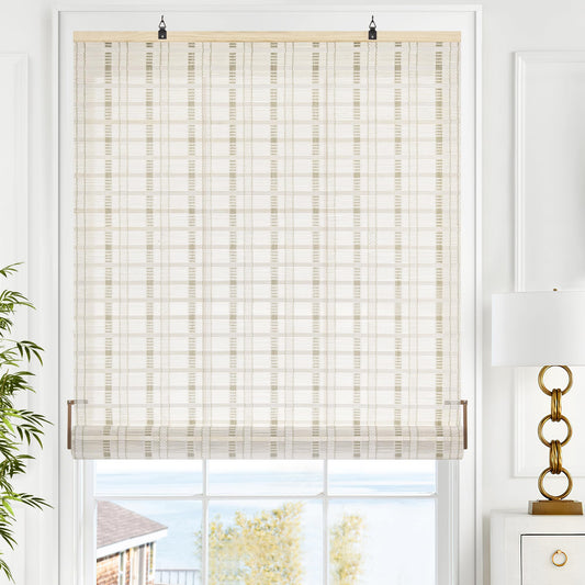 LazBlinds Cordless Bamboo Blinds, Bamboo Roll Up Shades for Windows, Light Filtering Hanging Window Blinds, Bamboo Shades for Patio Indoor/Outdoor Porch - Blinds Size: 42 1/5'' W x 72'' H, Whitewash B