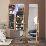 Vlsrka 360° Swivel Jewelry Cabinet with Lights, 63" H Large Capacity Jewelry Armoire with Full Length Mirror, Standing Jewelry Mirror with Storage for Jewelry, 4-in-1 design, Brown Vlsrka