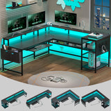 SEDETA L-Shaped Gaming Desk with Power Outlets, LED Lighting, and Ample Storage for Home Office SEDETA