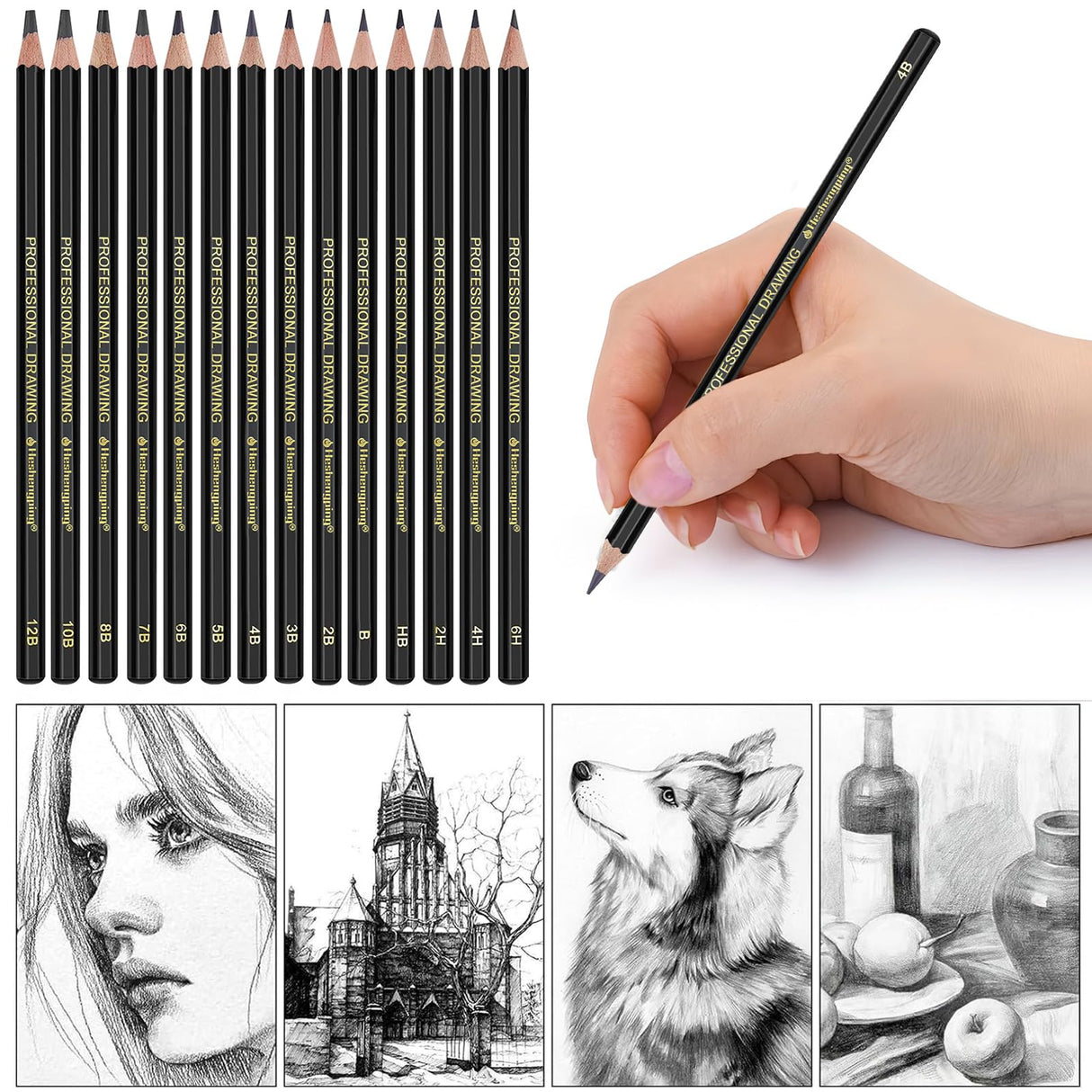 Sketch Pencils Set for Drawing, 14 Pack Graphite, for Art, Pencil kit for Sketching, Shading, Artist Pencils for Beginners Pro Artists Heshengping