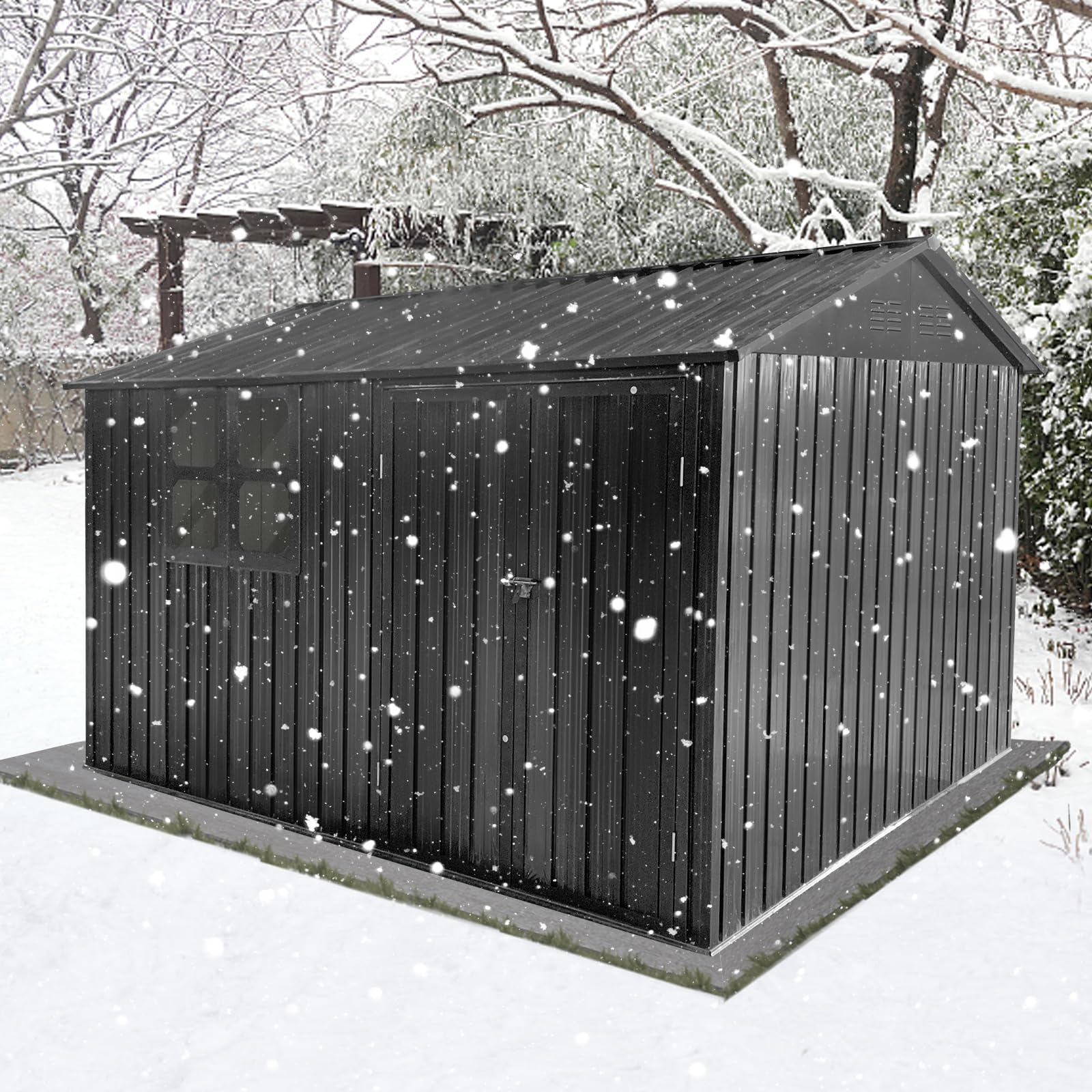 Jintop 10x12 FT Metal Garden Sheds,Outdoor Storage Shed with Waterproof Roofs and Lockable Doors,Clearance Tool House w/Punched Vents,Aluminum Frames Box for Storing Bicycles,Lawnmowers,Dark- - WoodArtSupply