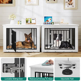 YITAHOME 76 Inch Double Dog Crate Furniture, XXL Dog Crate Furniture for 2 Dogs, Side End Table, Waterproof Top, Safety Corners, 2-in-1 Iron-Wood Fusion Dog Kennel Furniture for 2 Large Dogs,White YITAHOME