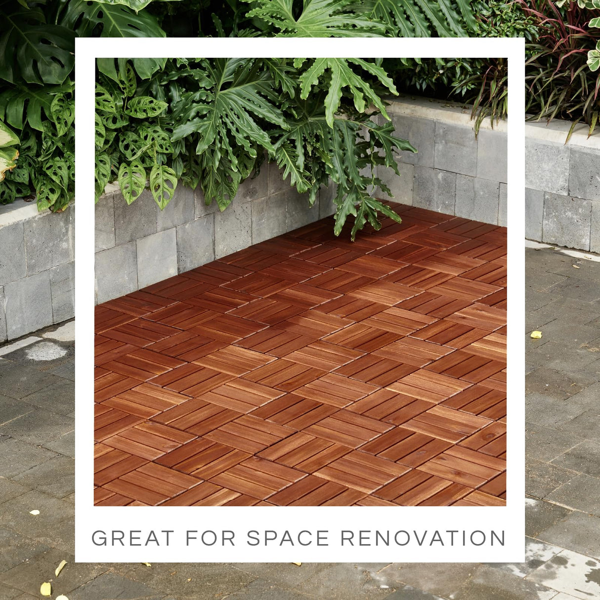 THYOI 10 Pcs Interlocking Deck Tiles 12" x 12", Patio Flooring Outdoor Waterproof, Acacia Wood Tiles All Weather, Floor Tiles for Balcony, Backyard, Indoor and Outdoor use (Round Joint, Dark Brown) THYOI