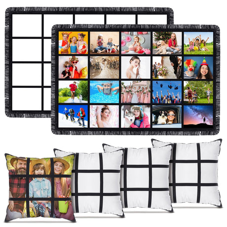Kinlop 6 Pieces 40 x 60 Inch Sublimation Blank Throw Blankets with 20 Panel and Sublimation Blank Throw Pillow Cases Cushion Cover with 9 Panel Sublimation Supplies for DIY Heat Press Home Decor Kinlop