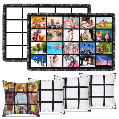 Kinlop 6 Pieces 40 x 60 Inch Sublimation Blank Throw Blankets with 20 Panel and Sublimation Blank Throw Pillow Cases Cushion Cover with 9 Panel Sublimation Supplies for DIY Heat Press Home Decor