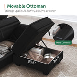 HONBAY Sectional Sofa with Storage Seat Velvet U Shaped Couch with Reversible Chaise Convertible Sectional Couches for Living Room,Black Velvet HONBAY