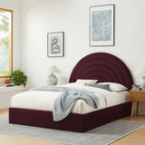 Modway Solana Queen Size Performance Velvet Platform Bed in Mulberry – Upholstered Bed Frame with Soft Arch Shaped Padded Headboard - Plinth Base Platform Bed Frame Modway