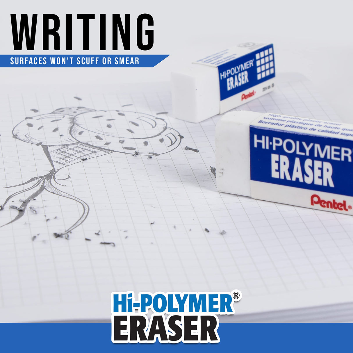 Pentel Hi-Polymer Block Eraser Small White, Pack of 4 (ZEH05BP4) Pentel