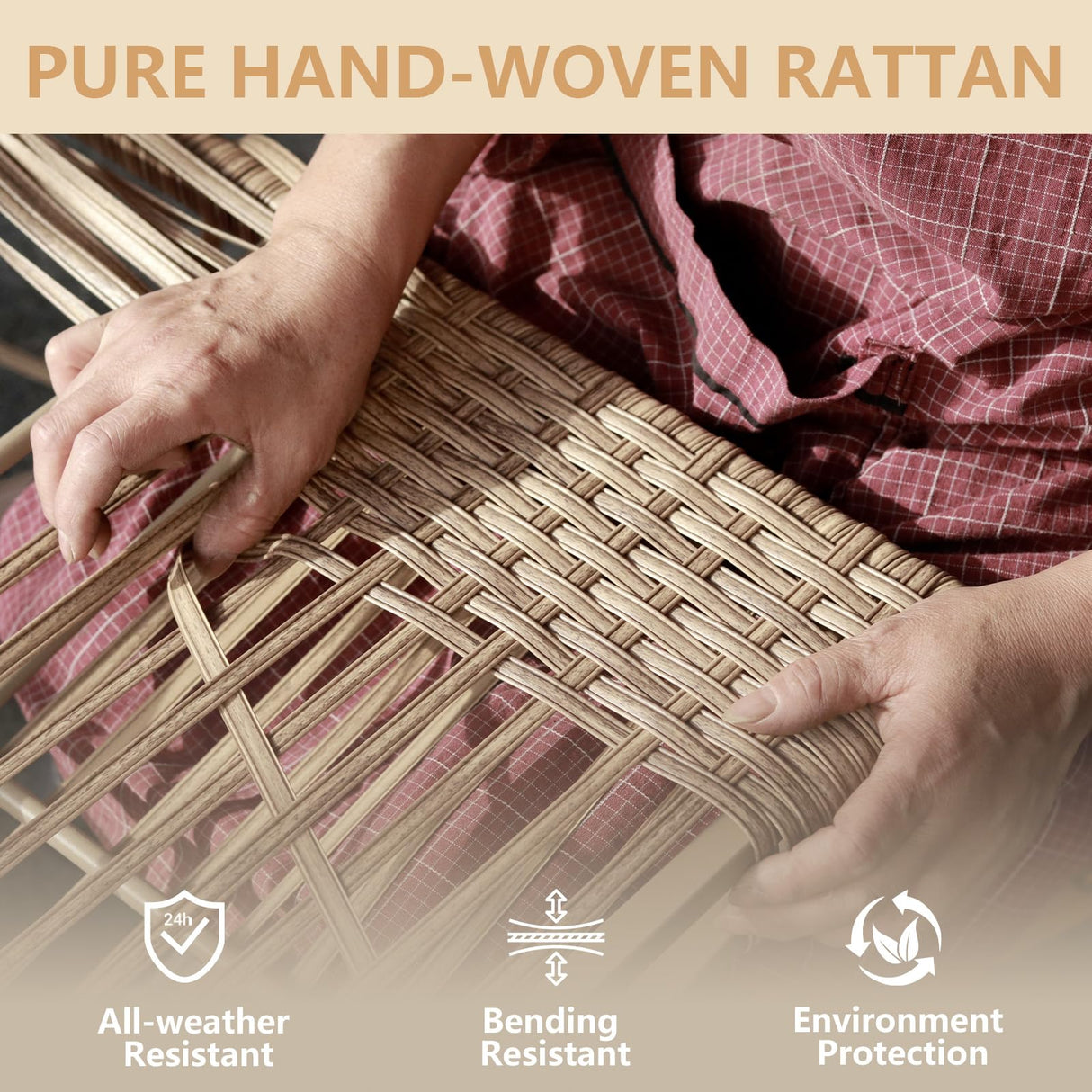 Jing's Villa 5-Piece Outdoor Patio Furniture Set,Rattan Conversation Sectional Sofa w/Coffee Table, All-Weather Patio Conversation Set with Thick and Anti-Slip Cushions for Backyard,Deck,Porch,Beige Jing's Villa