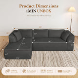 Vesgantti 106" Boneless Couch with Chaise, Deep Seat Comfy Cloud Modular Sofa Corduroy Memory Foam Sectional Couches for Living Room Bedroom, No Assembly Required (Grey, Left-Facing Chaise) Vesgantti