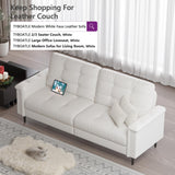 TYBOATLE 85" W White Faux Leather Sofa Couches for Living Room, Mid-Century Modern Tufted Comfy Small Loveseat w/USB and Wide Arms, 2/3 Seater Office Couch for Small Space Apartment Bedroom Furniture TYBOATLE