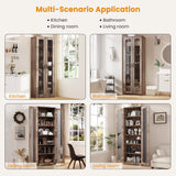 Teekyooly 70" Tall Display Cabinet Storage, Pantry Cabinet with 2 Doors and 6 Adjustable Shelves, Standing Utility Cabinet for Dining Room, Food Storage and Kitchen, Clear and Brown Teekyooly