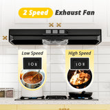 FIREGAS Black Range Hood 36 inch Under Cabinet, Ducted/Ductless Convertible Kitchen Hood, Black Painted Stainless Steel Vent Hood with LED Light,2 Speed Exhaust Fan FIREGAS