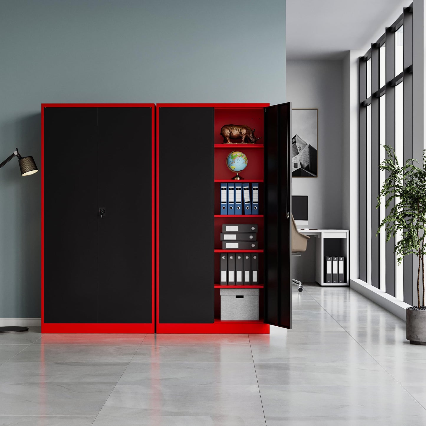 MIIIKO Metal Storage Cabinet with Locking Doors, 72" Tall Steel Cabinets with 5 Shelves, Red Garage Storage Cabinet Heavy Duty, 18" Deep Locker Cabinet for Office Pantry Workshops