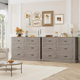 finetones Wood Dresser 6 Drawer, 47.2'' Grey Dresser Farmhouse Dresser Chest of Drawers with Designed Drawer Surfaces, Grey Dresser with Deeper Drawer, Ash Grey finetones