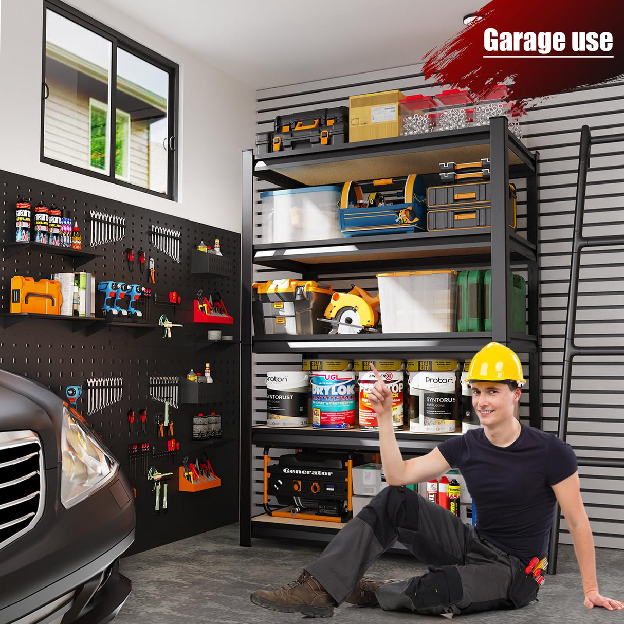 72''H/45''W Garage Shelving Heavy Duty 5-Tier Adjustable Storage Shelves Unit,2500 LBS Metal Utility Rack Shelf for Industries, Warehouses, Basement,Black LBVSKK