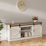 Trumbeak Farmhouse TV Stand for Televisions up to 75 Inchs,Entertainment Center with Sliding Barn Doors and Storage Cabinets,Modern Media TV Console Table for Living Room,Bright White Trumbeak