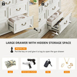 Farmhouse 7 Drawers Dresser for Bedroom, Large Chest of Drawers with Hidden Storage, Tall Dresser with LED Lights, Wood Dressers Organizer for Living Room, Closet, Hallway, Antique White TAGELIER