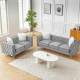 Homies Life 83" Chesterfield Sofa, Velvet Mid-Century Modern Upholstered Couch with 2 Throw Pillows and Acrylic Legs, Nailhead Button Tufted Vintage Sofa for Living Room, Apartment, Office, Grey Homies Life