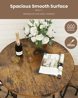 Recaceik 3 Piece Pub Dining Set, Modern Round bar Table and Stools for 2 Kitchen Counter Height Wood Top Bistro Easy Assemble for Breakfast Nook Living Room Small Space Restaurant, Rustic Brown 23 Recaceik