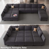 Belffin Oversized Modular Sectional Sofa Sleeper Sectional Couch with Storage Chenille Sofa Bed for Living Room, 12 Seats, Dark Grey Belffin