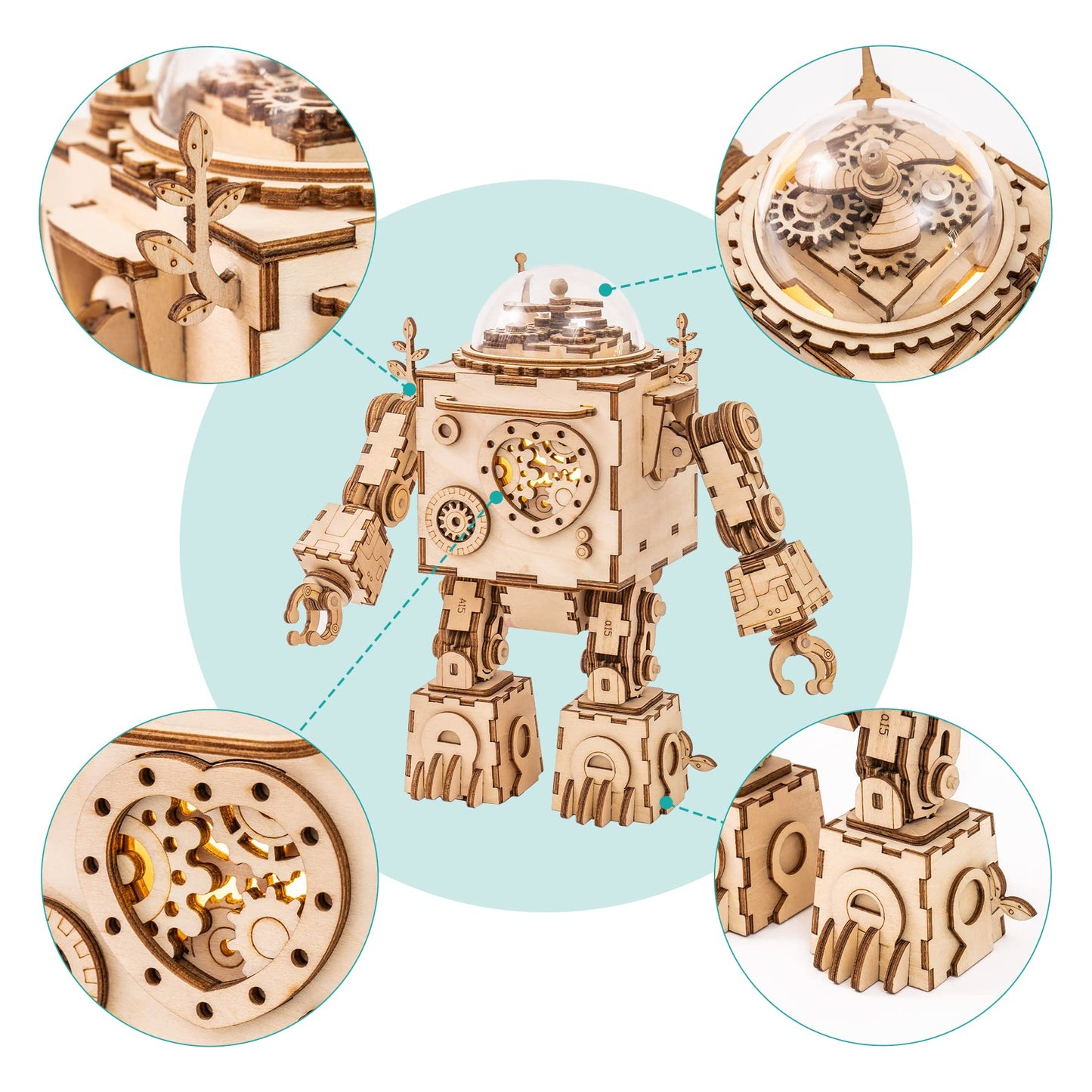 ROKR 3D Wooden Puzzles for Adults Steampunk Robot Figures Model Music Box DIY Toys Craft Hobbies for Men Gifts for Women Christmas/Birthday/Valentine's Day (AM601D) - WoodArtSupply