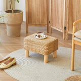 ALeesing Ottoman Foot Stool Rectangular Footrest Natural Seagrass Footstool with Wooden Legs Hand Weave Multifunctional Modern Dressing Stool, Sofa Side Table for Bedroom for Living Room (Nature) ALeesing