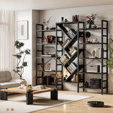 INNOD 70x70” Triple 5 Tier Book Shelf, Large Wooden Bookcase with 17 Open Display Shelf, Modern Tree Bookshelf Metal Frame Tall Book Case Furniture for Living Room Bedroom Home Office Black INNOD