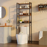 Rolanstar Over The Toilet Storage 4-Tier, Freestanding Bathroom Organizer, Sturdy Behind Toilet Rack with Hooks, Space-Saving Design, Fits Most Toilets, Rustic Brown Rolanstar
