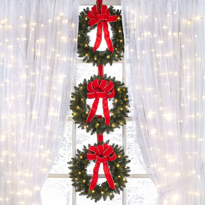 BrylaneHome Set of 3 Cordless Pre-Lit Mini Christmas Wreaths - Red