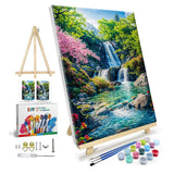 JOOZ Paint by Numbers Kit for Adults with Frame, Landscape Paint by Number with Easel, Mountain Waterfall Paint by Number Canvas, DIY Landscape Oil Painting Kit for Home Wall Decor 8x12 Inch JOOZ