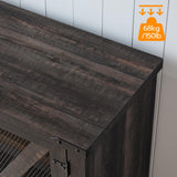 HOOBRO Farmhouse TV Stand, TV Stand for 75 Inch TV, Media Entertainment Center with LED Lights and Power Outlets, TV Console Table for Living Room, TV Stand with Storage, Dark Rustic Oak FP71UDDS01 HOOBRO