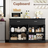 FACBOTALL Sideboard Buffet Cabinet with Storage, 55.1" Large Kitchen Storage Cabinet with 2 Drawers and 4 Doors, Farmhouse Coffee Bar for Kitchen Dining Room, Black FACBOTALL