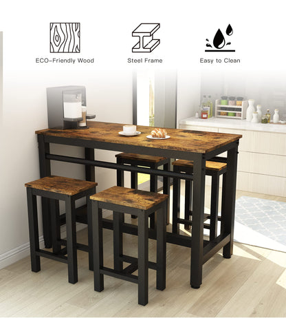 MIERES 5-Piece Rustic Brown Dining Table Set for 4 with Sturdy Metal Frame - WoodArtSupply