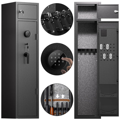 KAER 5 Gun Safe, Quick Access Gun Safe for Rifles and Pistols, Home Gun Rifle Safe with Separate Lock Box, Heavy Duty Large Gun Locker Cabinet with Hooks and Gun Rack for Shotguns, Assembled KAER