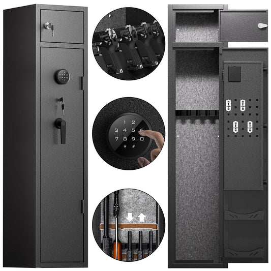 KAER 5 Gun Safe, Quick Access Gun Safe for Rifles and Pistols, Home Gun Rifle Safe with Separate Lock Box, Heavy Duty Large Gun Locker Cabinet with Hooks and Gun Rack for Shotguns, Assembled