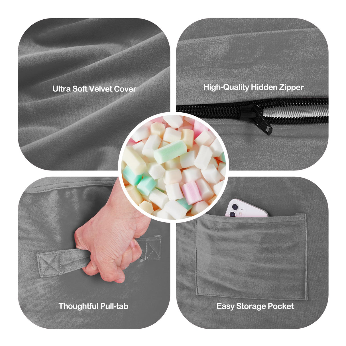 Homguava 3FT Bean Bag Chair: 3' Bean Bags with Memory Foam Filled, Large Beanbag Chairs Soft Sofa with Dutch Velvet Cover-Grey Homguava