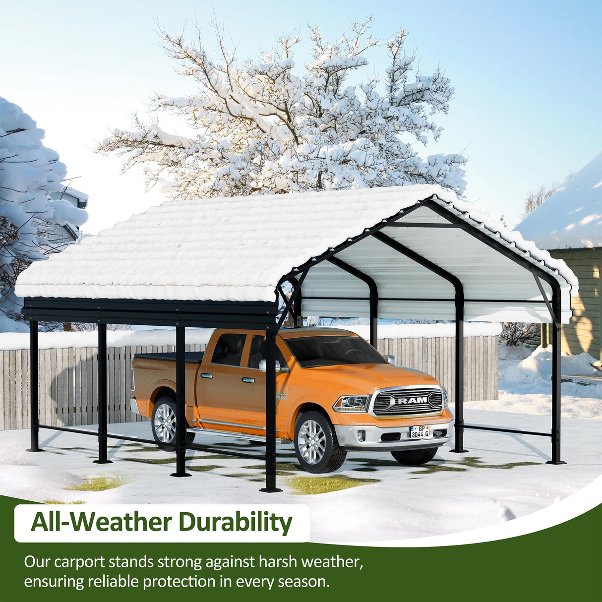 JAMFLY 12X15 FT Carport, Heavy Duty Carport Canopy with Galvanized Steel Roof and Frame, Metal Carport Upgraded Extra Large Garage for Pickup, Boat, Car and Tractors JAMFLY