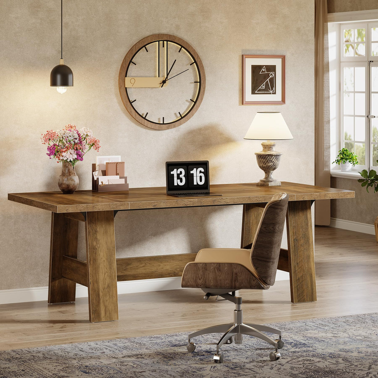 Tribesigns 70.47-Inch Executive Computer Desk, Farmhouse Home Office Desk with Large Tabletop, Industrial Study Writing Table Workstation Business Furniture, Rustic Brown Tribesigns